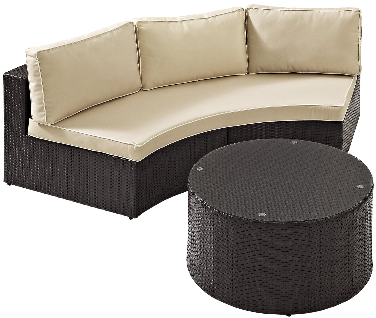 Crosley Furniture Catalina 2-Piece Half Moon Outdoor Sectional Sofa Wicker Conversation Patio Furniture Set, Brown