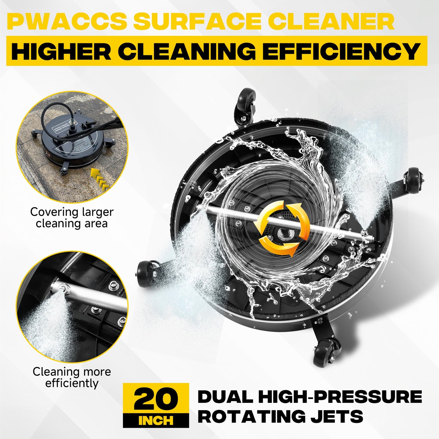 PWACCS 20" Pressure Washer Surface Cleaner with 4 Wheels and Dual Handle
