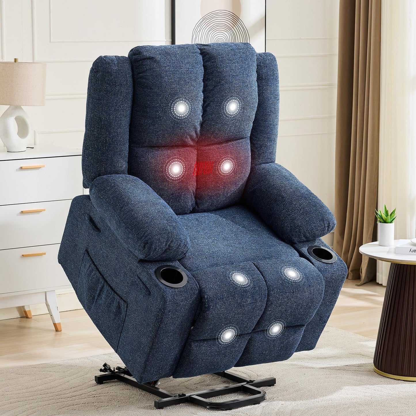 MilleLoom Oversized Power Lift Recliner Chair for Elderly with Vibration Massage and Lumbar Heating,150°Adjustable Lay Flat Lift Chair Electric Recliner Chairs,Stand Assist for Living Room,Dark Blue