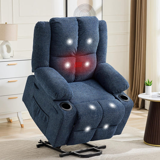 MilleLoom Oversized Power Lift Recliner Chair for Elderly with Vibration Massage and Lumbar Heating,150°Adjustable Lay Flat Lift Chair Electric Recliner Chairs,Stand Assist for Living Room,Dark Blue