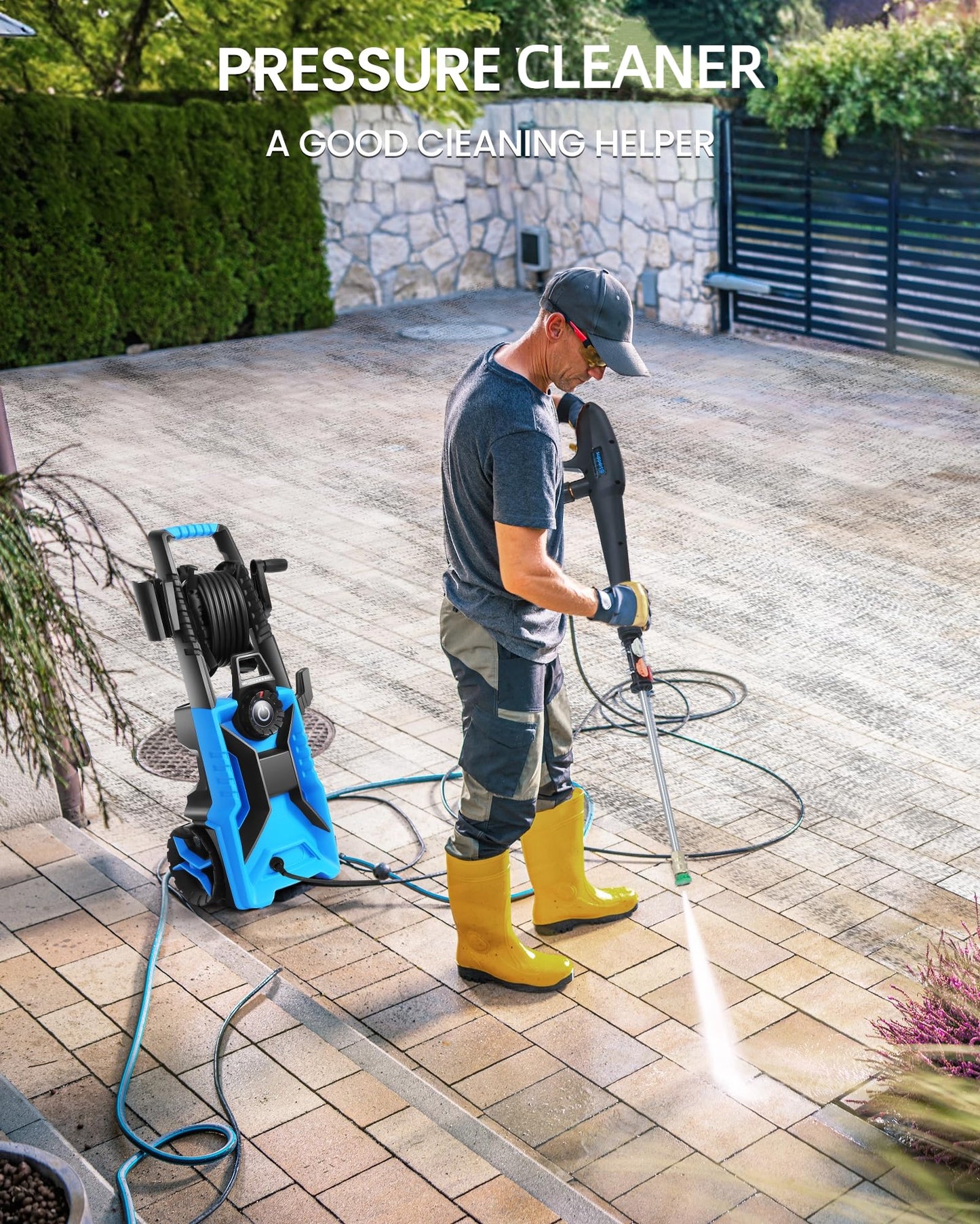 5000PSI Pressure Washer High Power Washer with 33ft Pressure Hose, 4 Nozzle and 500ml Soap Bottle for Cars/Fences/Driveways/Patios/Home Cleaning (Blue)