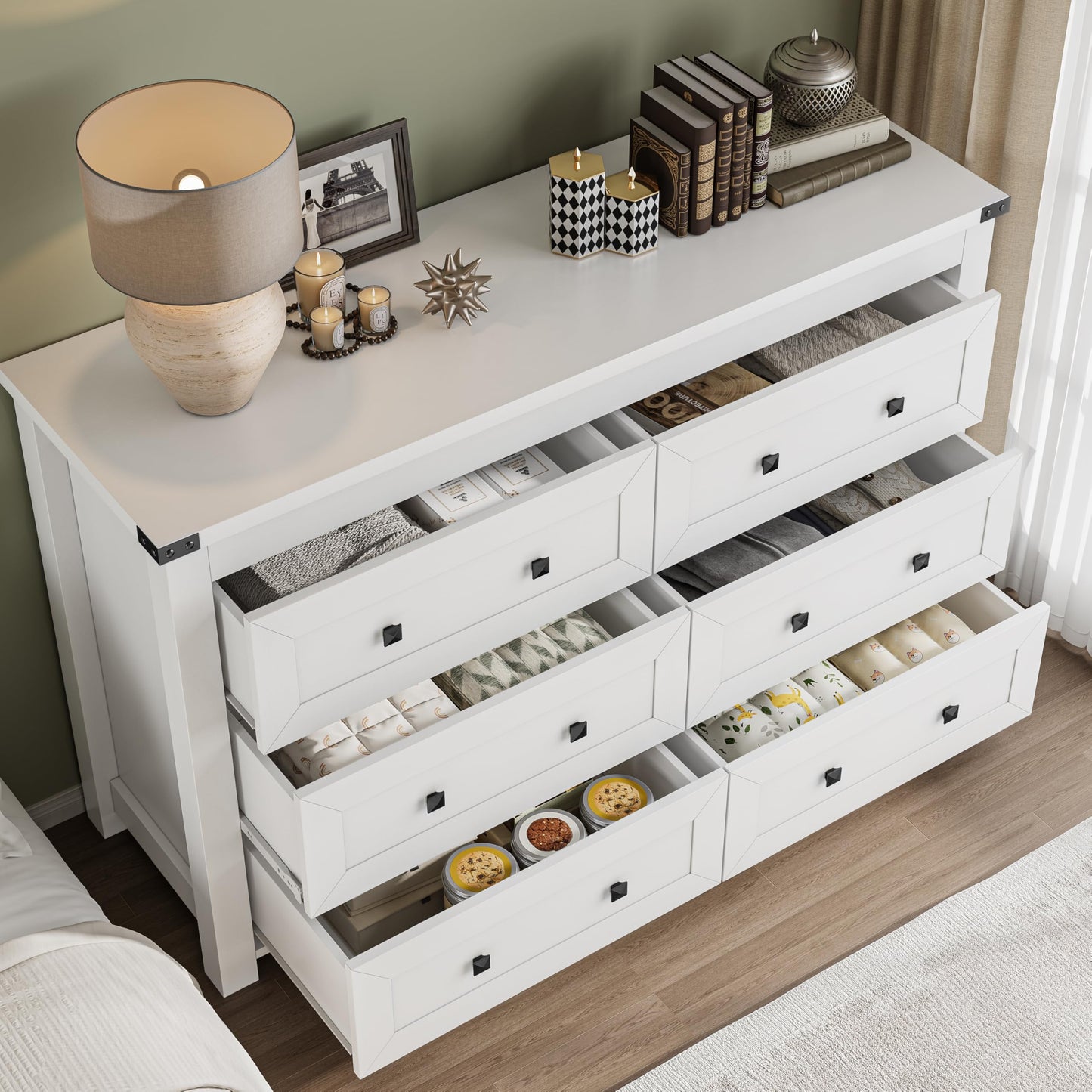 BORNOON 6-Drawer Dresser, Modern Wooden Storage Chest of Drawers, Dresser TV Stand, Wood Drawer Organizer with Metal Handles for Bedroom, Living Room, Hallway