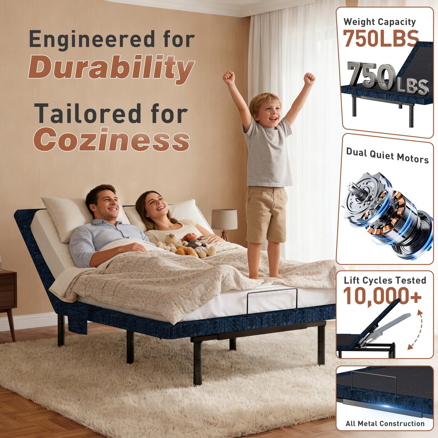 Zhumeiling Patented Design King Adjustable Bed Frame with Wireless Remote, Head & Foot Incline, Quiet Motor, Zero Gravity & Anti-Snore, Leg Height Options, Designed for Bedroom, Seniors Care