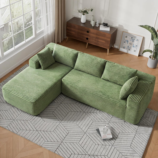 Topcomfy 106” Modular Sectional Sofa, Cloud Sectional Couch with High-Density Memory Foam, L-Shaped Boneless Sofa for Living Room, Pet-Friendly Corduroy Modular Couch, No Assembly Required Green