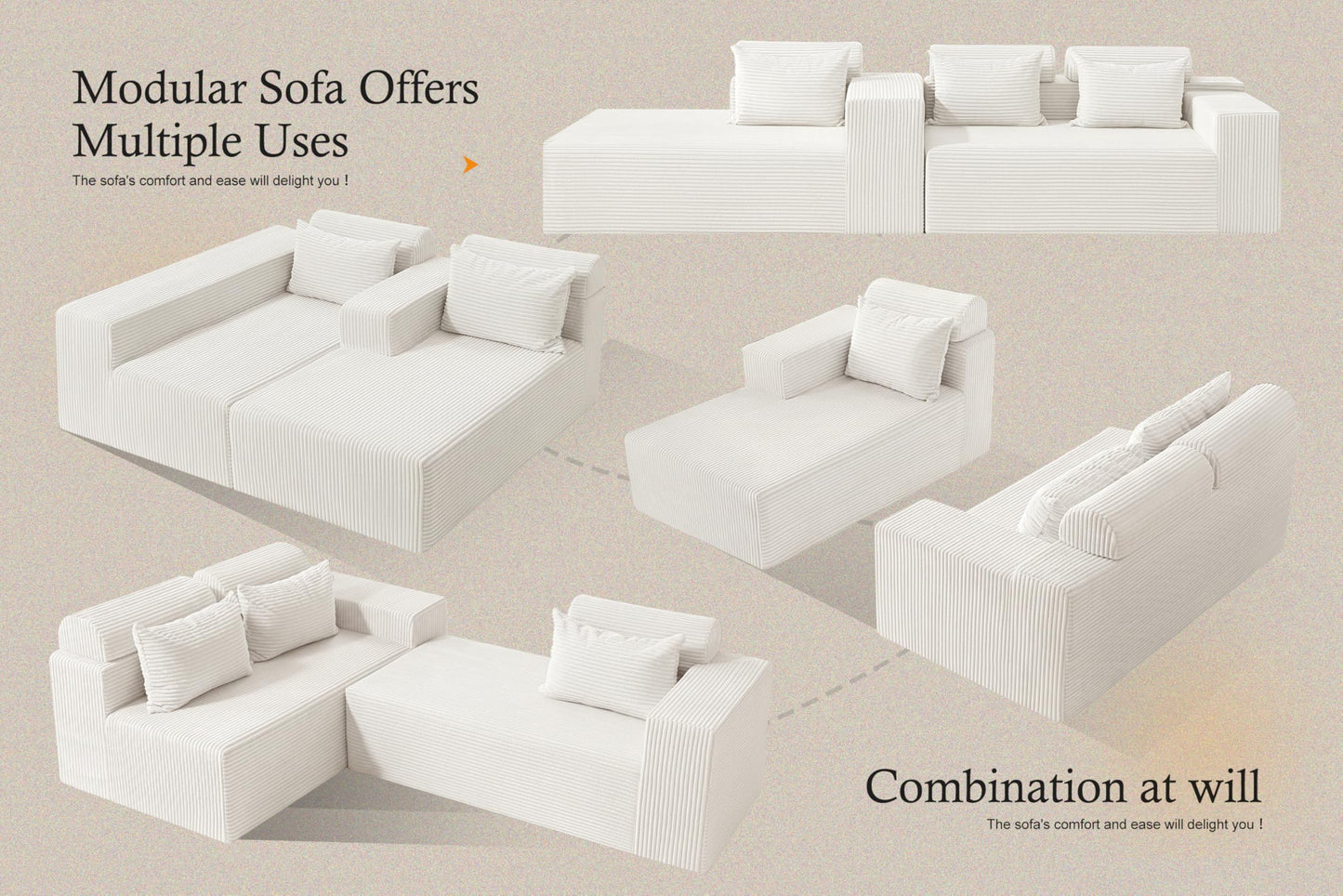HABUTWAY Sectional Couches for Living Room,No Assembly L Shaped Couch 105" Modular Sectional Sofa Couch with Deep Seat,Cloud Couches Furniture Sets for Apartment,Corduroy (Beige, Right Facing)