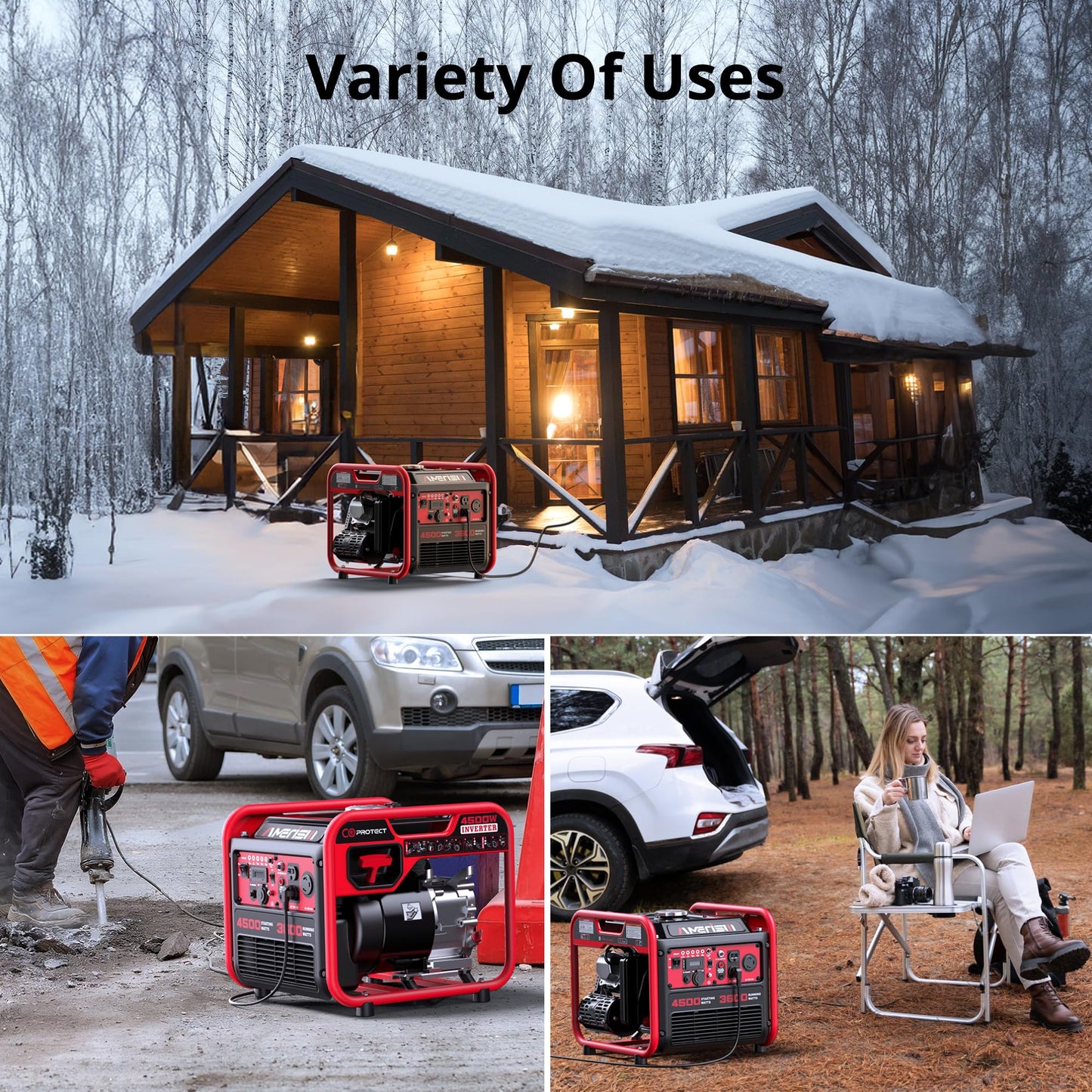 AMERISUN Gas Powered Generator 4500-Watt, Portable Inverter Generator with CO-Sensor, Parallel Capable Long Run Time for Camping Tailgating Home Emergency Use, EPA Compliant