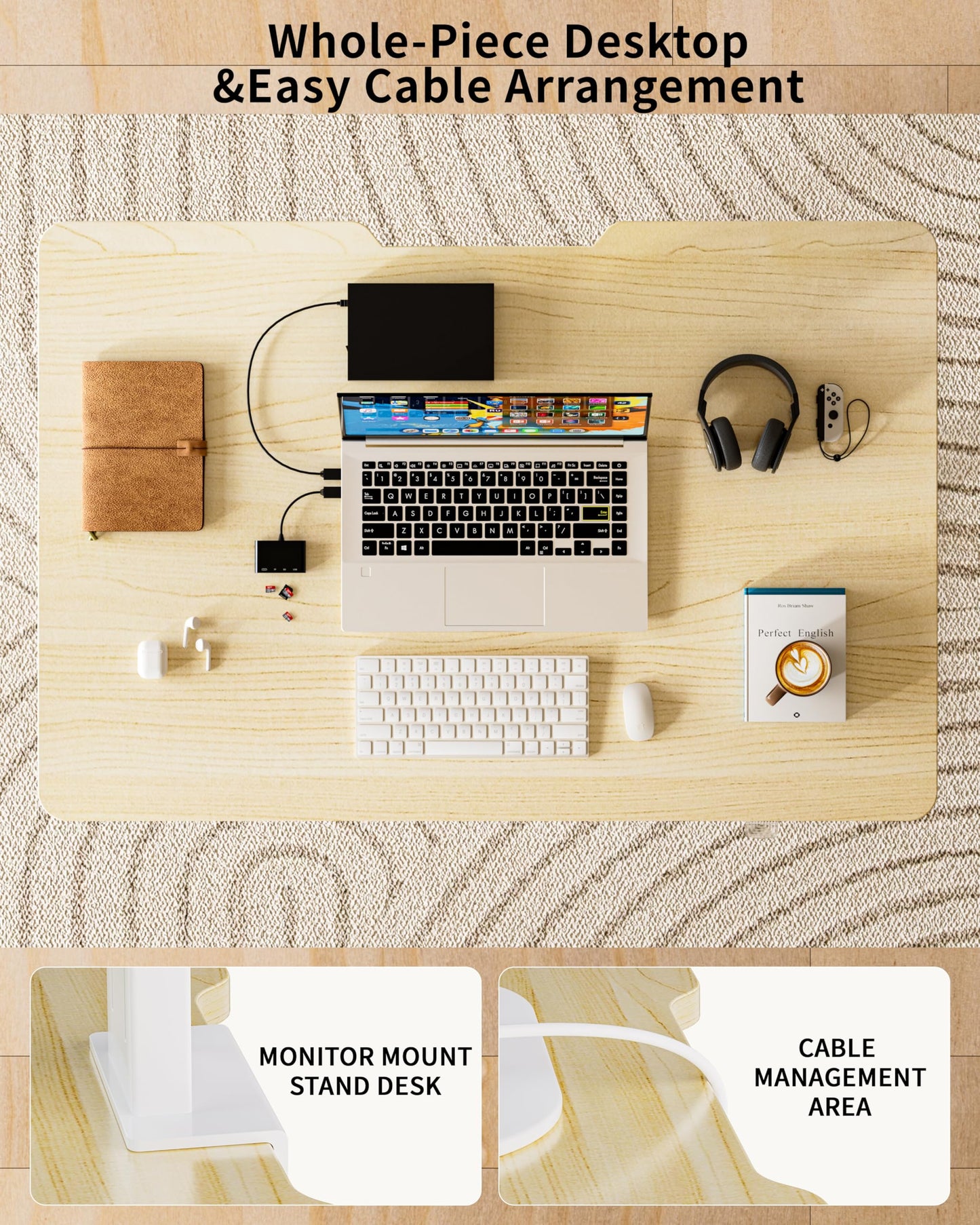 BIZUM 35.4" Small Electric Standing Desk Height Adjustable, Whole Piece Stand Up Computer Desk Work Study Writing Gaming Desks for Home Office Oak