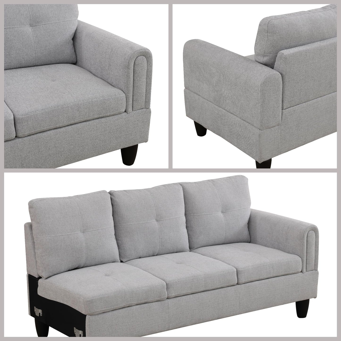 Trygoal L Shaped Couch Sectional Couches with Chaise, 3 Pieces Modular Convertible Sofa for Living Room Furniture Sets and Small Apartment, Grey