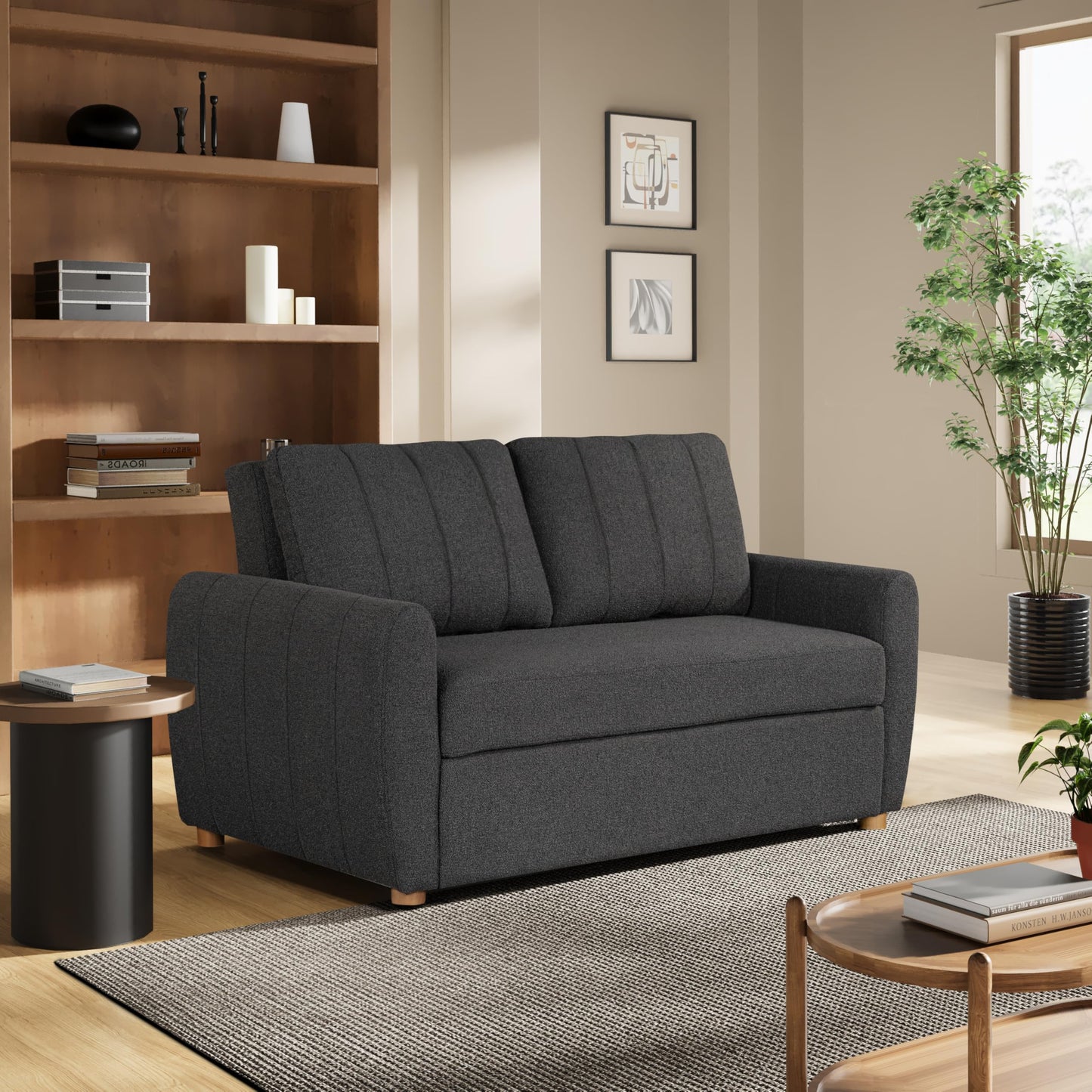 Serta Galway 66.5" Convertible Sleeper Loveseat, Full Size, Dreamcoil Comfort, FingerGuard Pinch Point Protection, Boucle Fabric, Charcoal