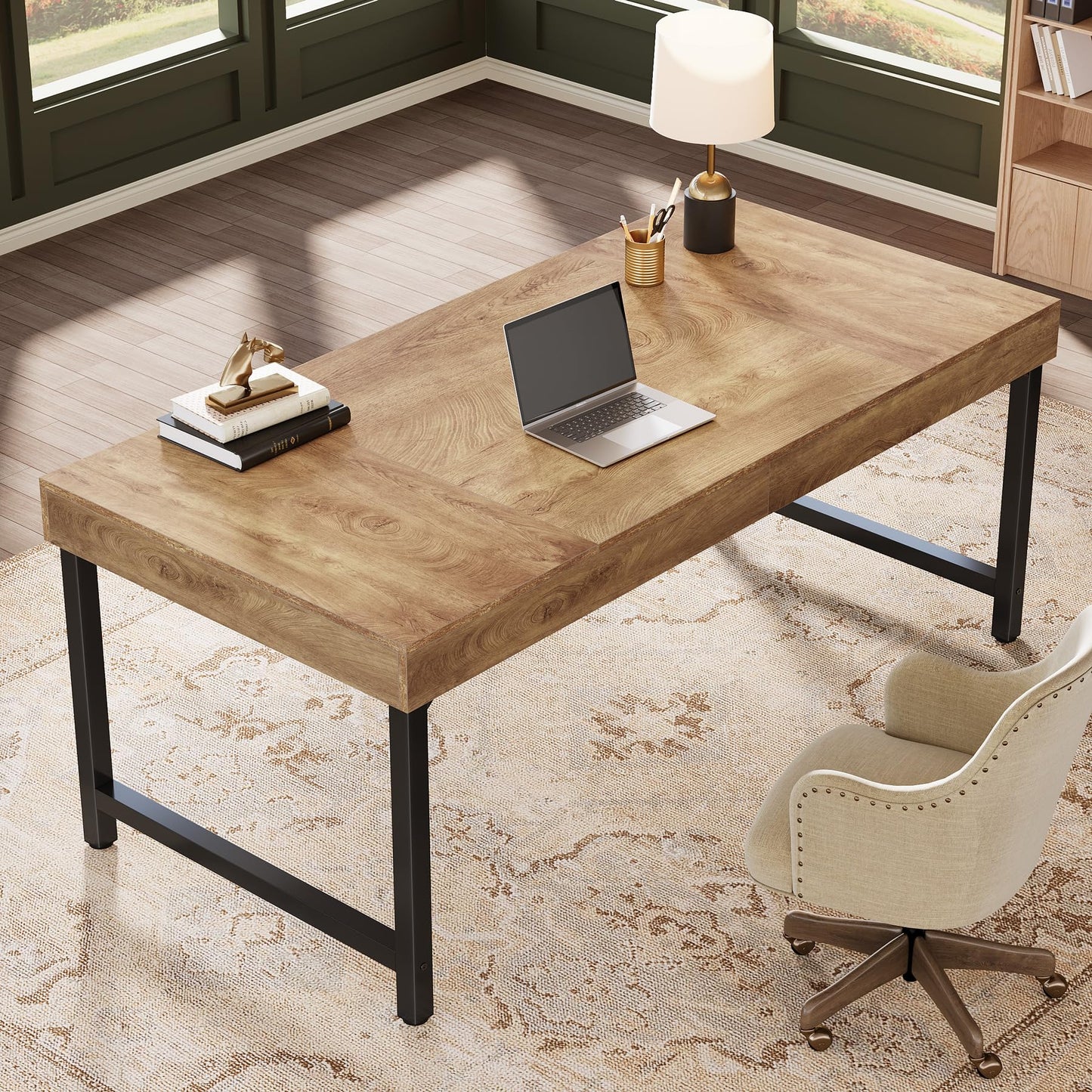 Tribesigns 55" Industrial Executive Desk for Home Office, Rustic Simple Computer Laptop Desk with Strong Metal Legs, Study Writing Table Business Workstation, Small Conference Table
