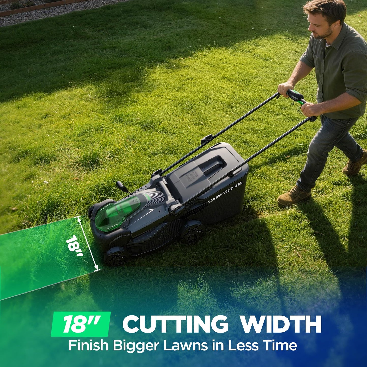 KraftSense 18" Electric Lawn Mower, 40V Cordless Lawn Mower with 2x5.0Ah Batteries, Brushless Motor, 2-in-1 Mulching & Bagging, 6-Position Height Adjustment, for Medium Yards