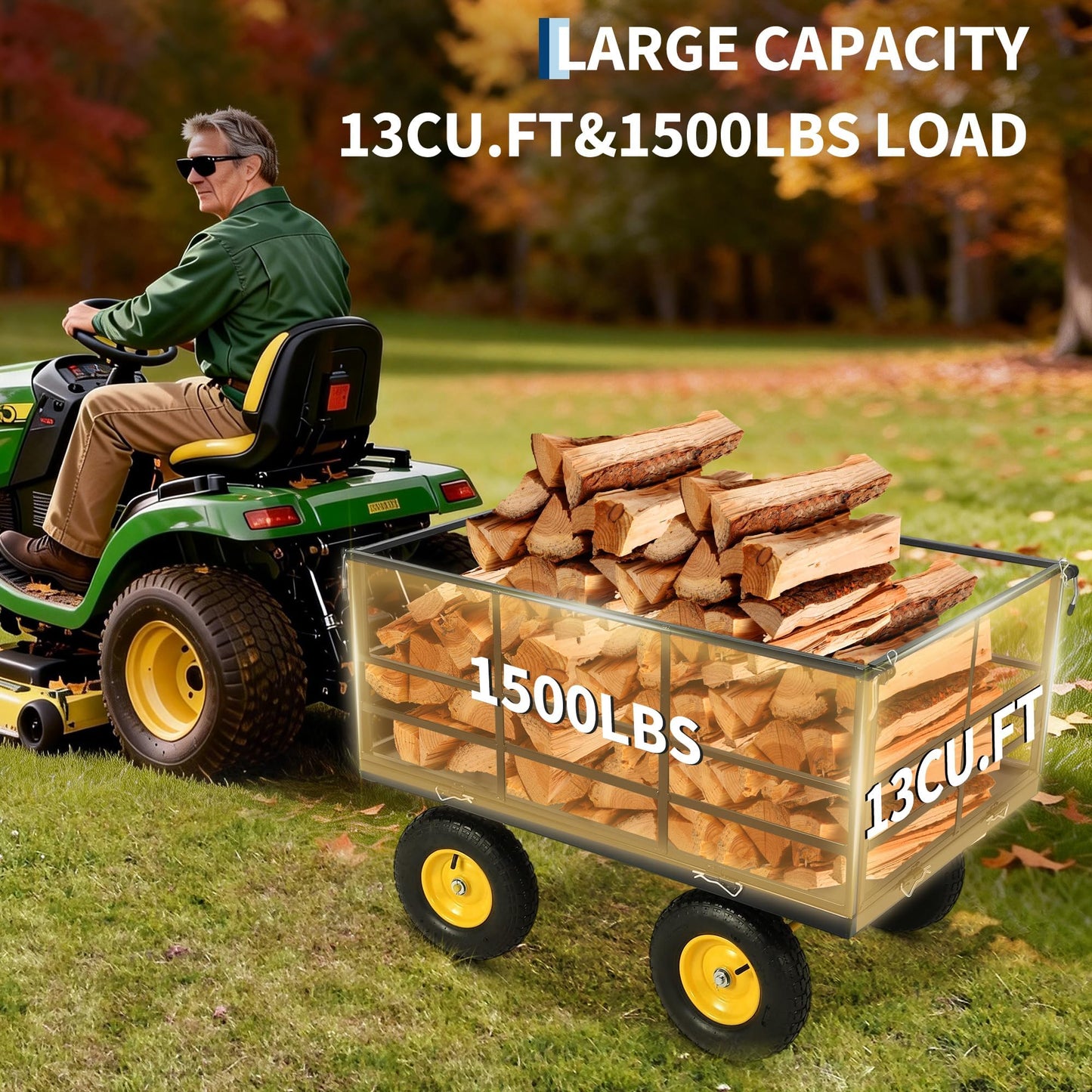 1400 LB Heavy Duty Garden Wagon Cart – 13" All-Terrain Tires, 3-in-1 Utility Yard Trailer with Removable Side Panels, Outdoor Metal Wagon for Lawn, Yard, Backyard