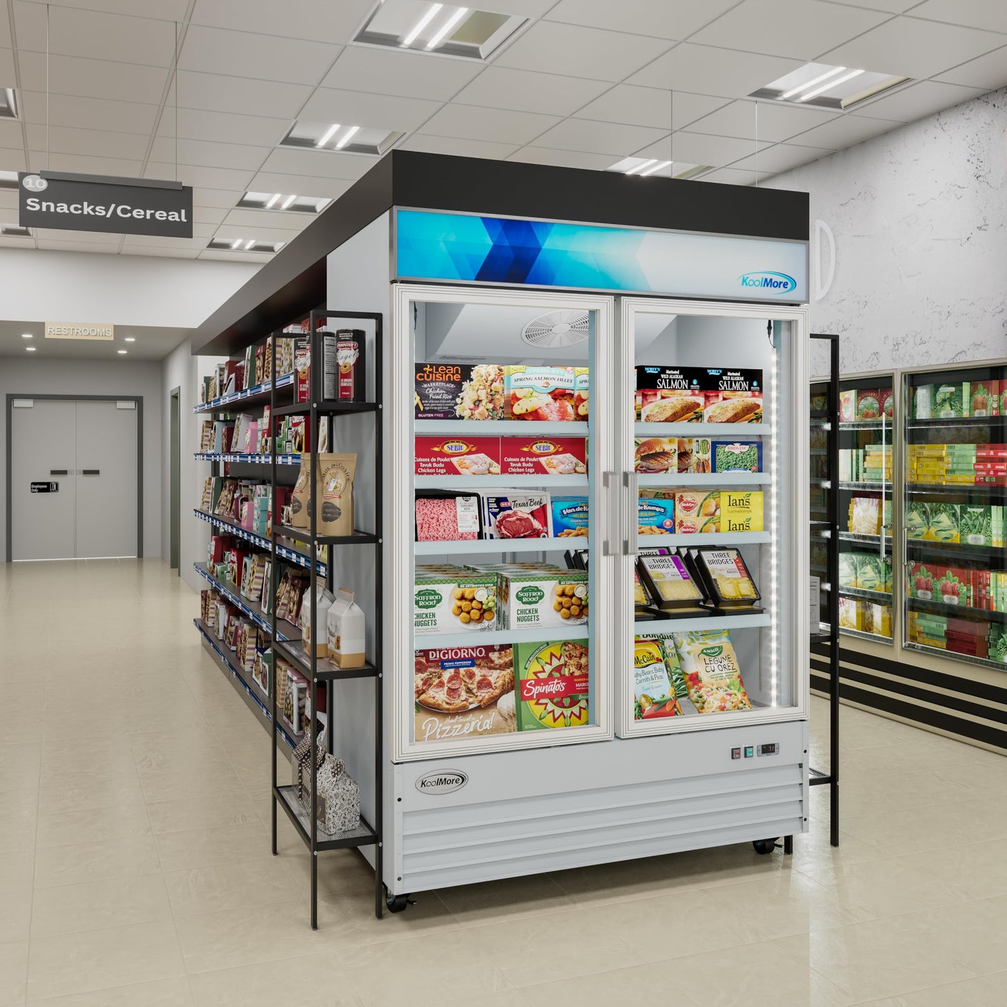 KoolMore 53 in. Commercial Two Glass Door Display Upright Freezer Merchandiser in White 45 Cu. Ft. (MDF-2GD-45C-WH)