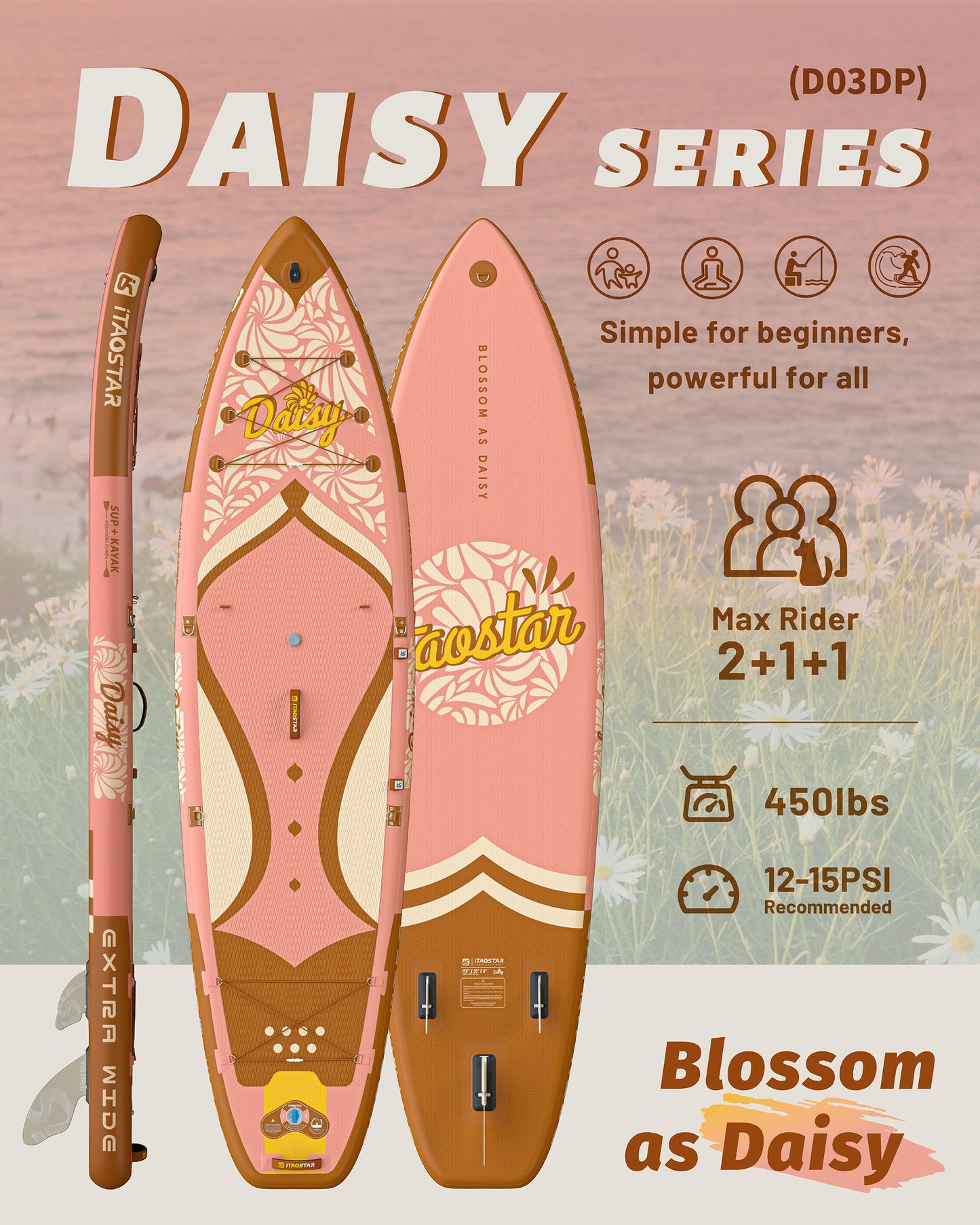 iTAOSTAR D03DP 35" Extra Wide Paddle Board for Better Balance, Inflatable Stand Up Paddle Board with Kayak Seat, Inflatable Paddle Boards for Adults of All Skill Levels with Premium SUP Accessories
