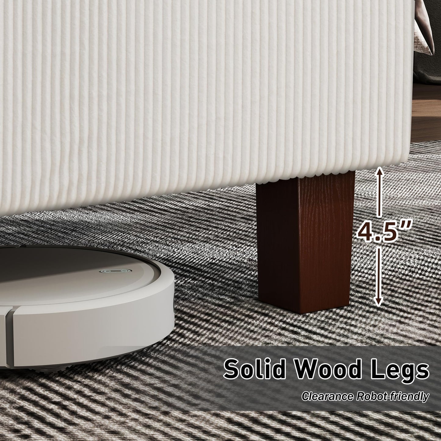 lividido Queen Size 65.2" Tall Upholstered Bed Frame with USB Charging Station,Soft Washable Corduroy Cover with Wingback Headboard, Solid Wood Legs/Noise-Free/No Box Spring Needed/Beige