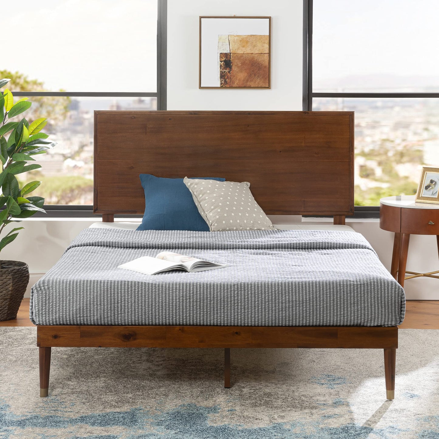 ZINUS Raymond Wood Platform Bed Frame with Adjustable Wood Headboard, Solid Wood Foundation, Wood Slat Support, No Box Spring Needed, Easy Assembly, King, Brown
