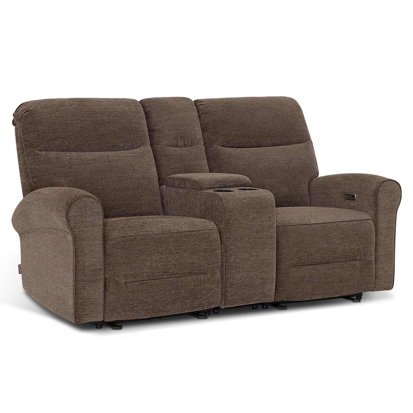 MCombo 78.3" Wall Hugger Power Loveseat Recliner Sofa with Console, Reclining Loveseat with USB Ports, Cup Holders, for Small Spaces Living Room RV, Fabric PR635M2 (Dark Brown)