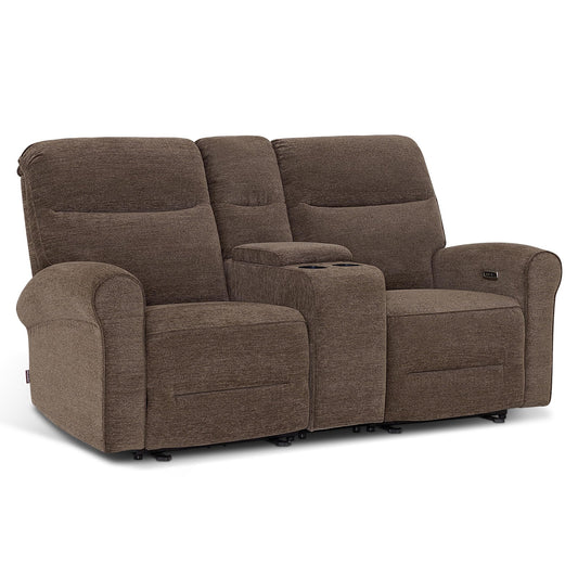 MCombo 78.3" Wall Hugger Power Loveseat Recliner Sofa with Console, Reclining Loveseat with USB Ports, Cup Holders, for Small Spaces Living Room RV, Fabric PR635M2 (Dark Brown)