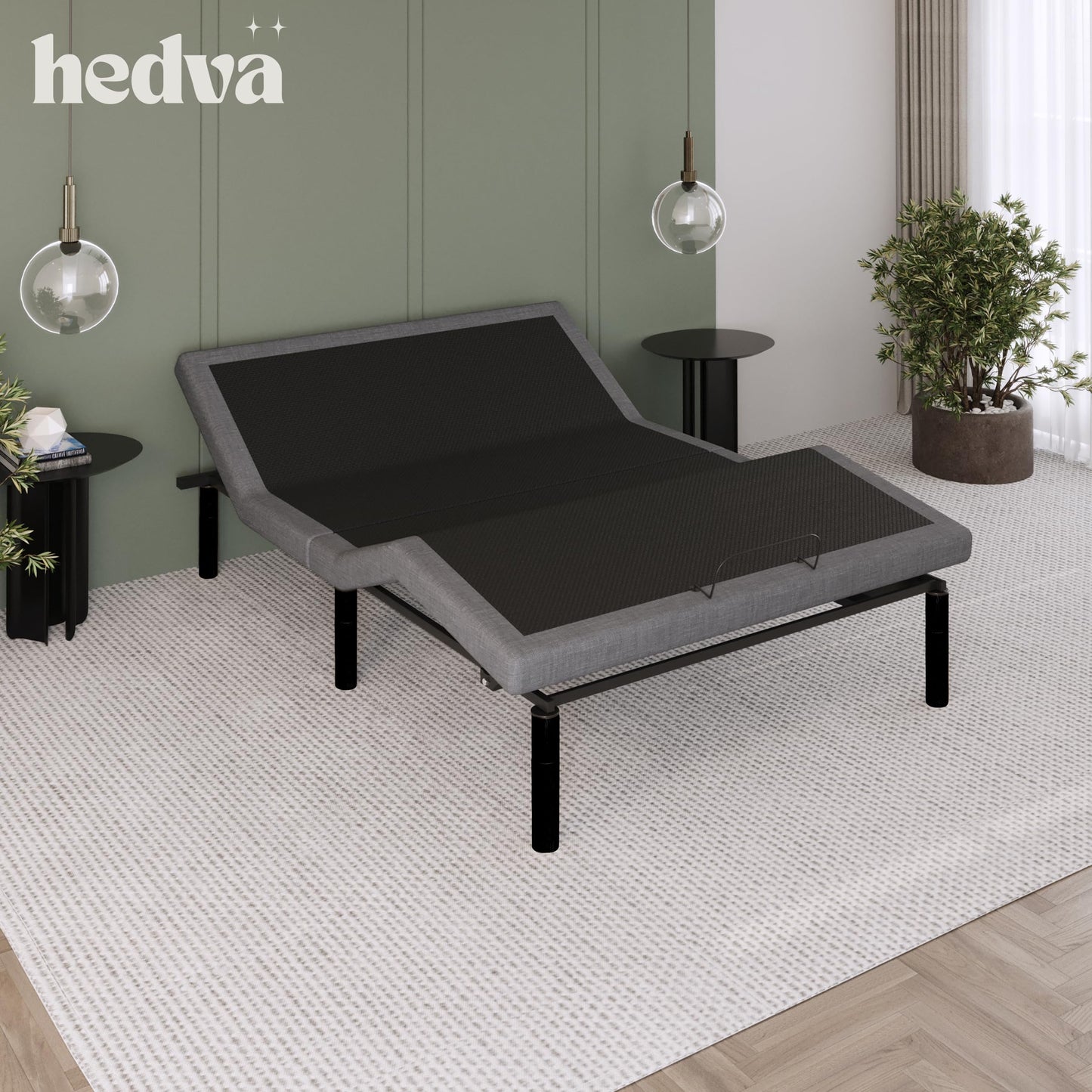 Hedva Queen Adjustable Bed Frame, Head & Foot Incline, Zero Gravity, Massage, Anti-Snore, 4 USB Ports, LED Under-Bed Light, Easy 5 Min Assembly, Wireless Remote (Black)