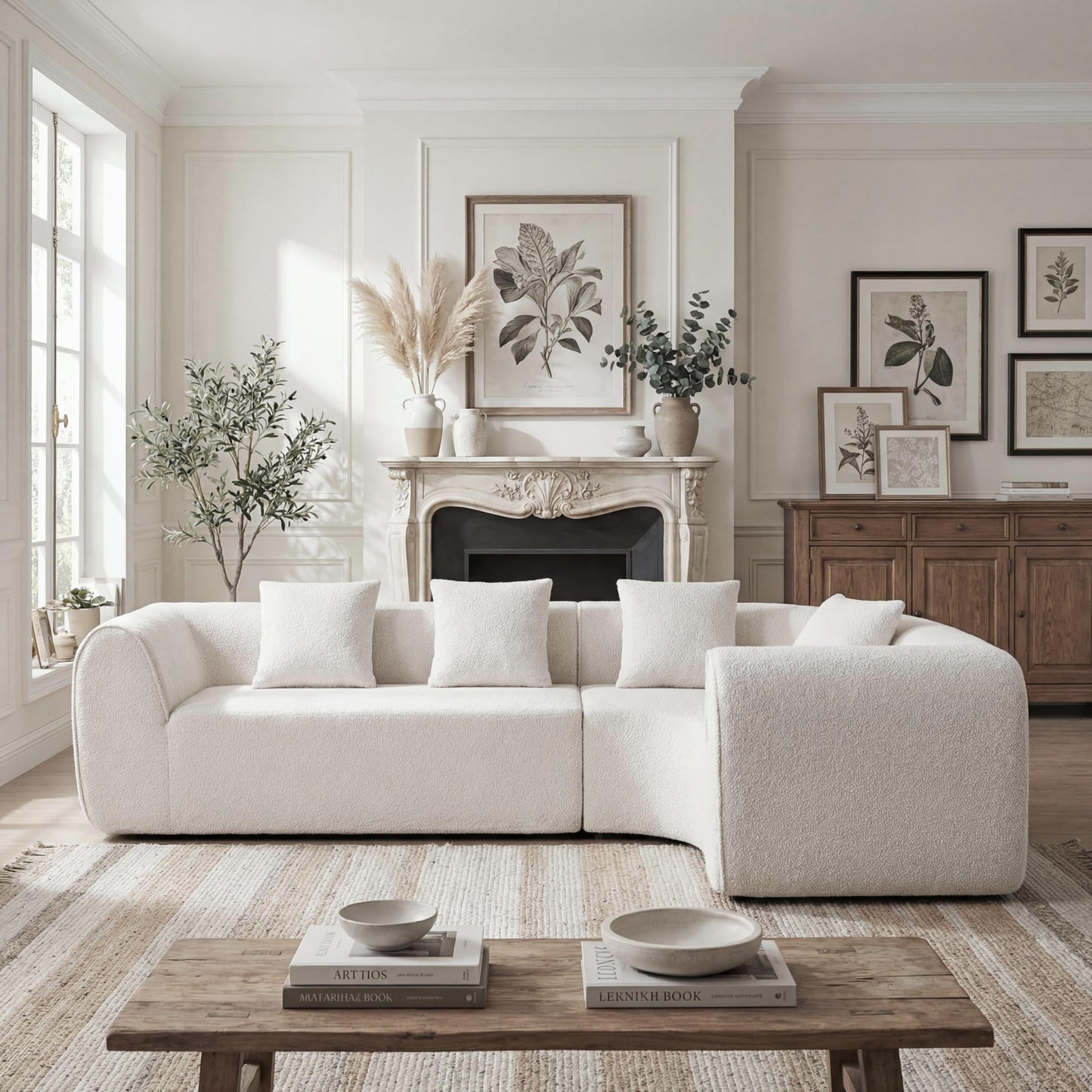 Christopher Knight Home Reiss 110" Curved Modular Sectional Sofa, Comfy Sofa Couch with Chaise Lounge, Modern Cloud Couch with Deep Seat, Fabric Upholstered Set for Living Room Bedroom, Almond
