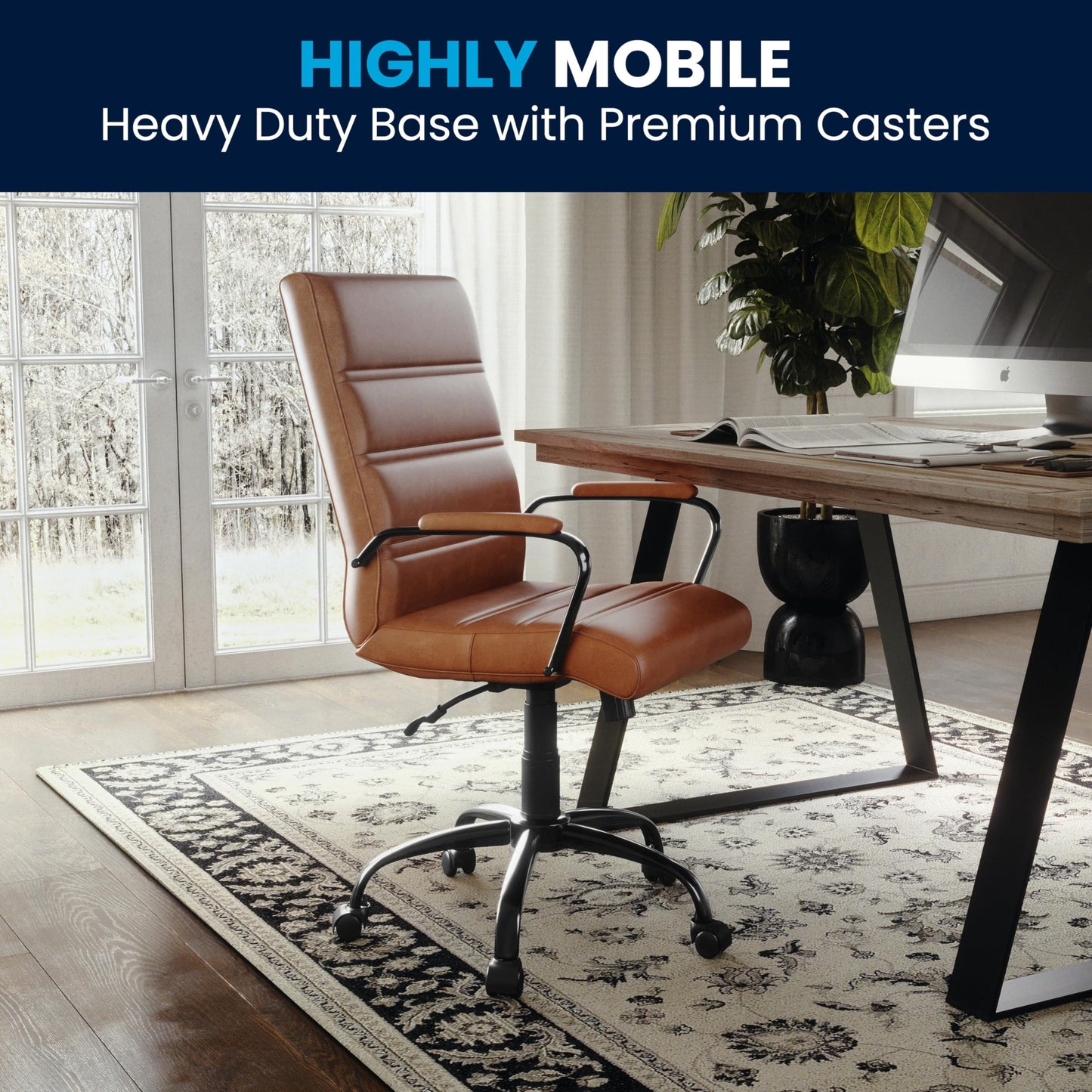 Flash Furniture Whitney Mid-Back Desk Chair - Brown LeatherSoft Executive Swivel Office Chair with Black Frame - Swivel Arm Chair