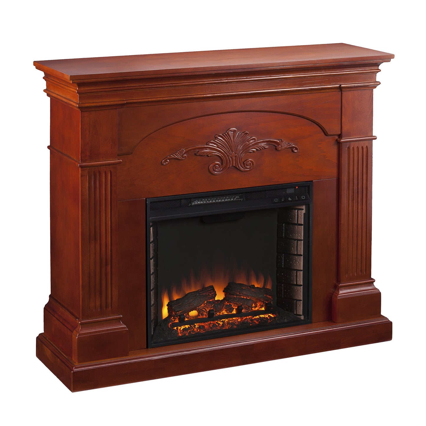 SEI Furniture - Sicilian Harvest Electric Fireplace - Mahogany - Transitional Design, Brown Glass and Wood - Ideal for Living Room, Bedroom (FE9277)