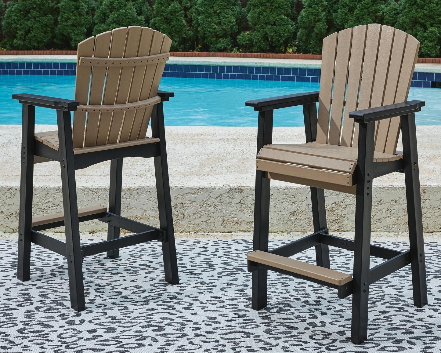 Signature Design by Ashley Fairen Trail 30" HDPE Durable Outdoor Barstool, 2 Count, Black & Brown