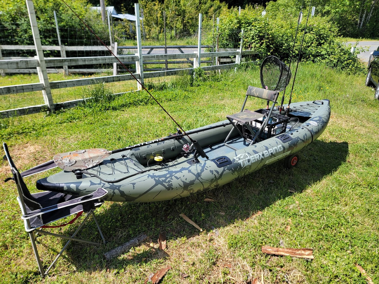 TIGERXBANG Inflatable Kayak with Detachable Seat,12.6'x40''x10.6''SUP-Kayak Set (Hand Pump/Aluminium Paddle/Backpack/and Multi-Functional Base),Adult/Youth Kayak Boat for Fishing ，Touring