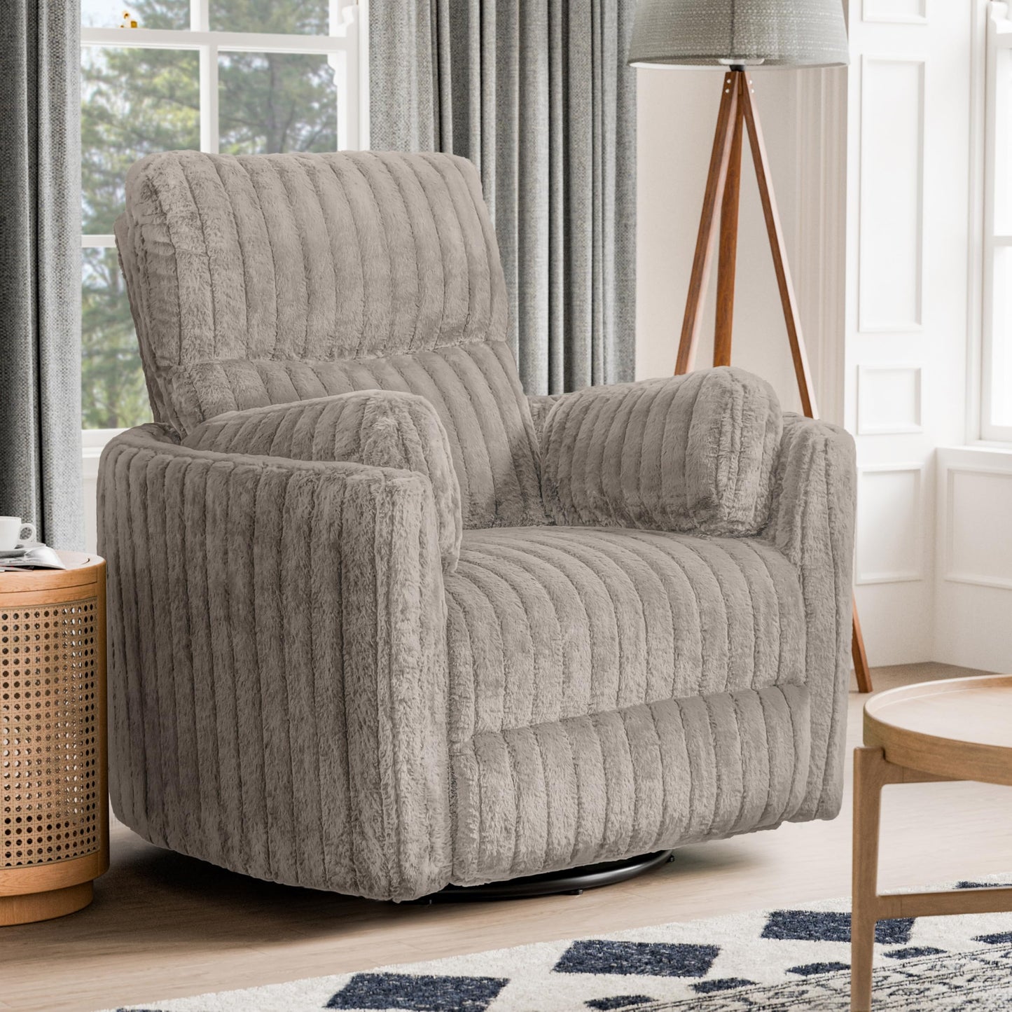 Furniture of America Vyrinor Modern Chenille Power 220° Swivel Recliner Chair with Pillows, Reclining Glider, Comfy Sofa, Wooden Comfortable Couch for Living Room, Nursery, Home Theater, Taupe
