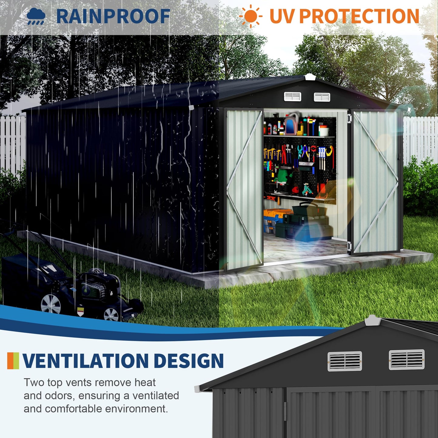 Metal Outdoor Storage Shed Kit, Lockable Door Utility Shed with Air Vent for Backyard Garden Patio Lawn