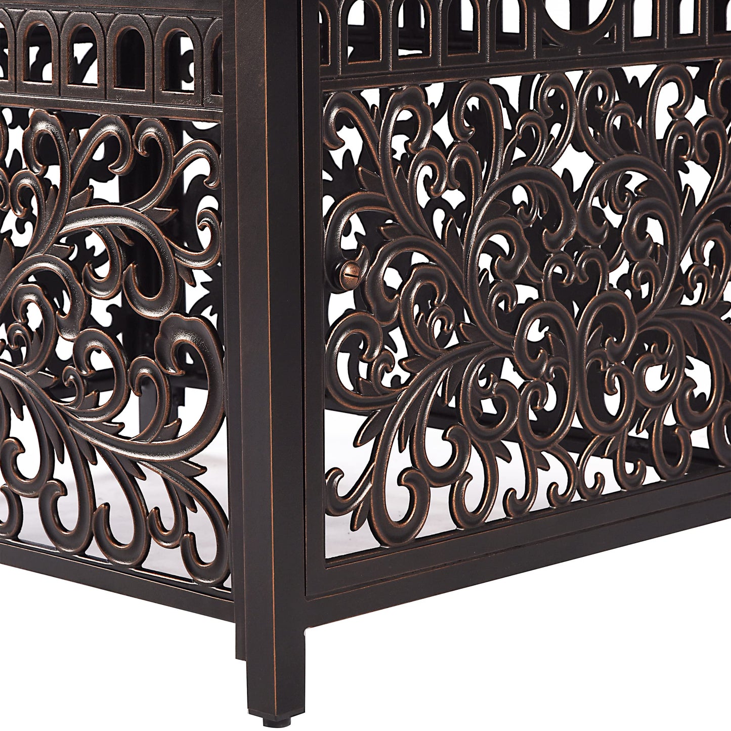 Oakland Living Rectangular 48 in. x 36 in. Aluminum Propane Black Fire Pit Table with Fire Beads, Lid, Propane Tank Cover and Table Fabric Covers, 57,0000 BTU in Copper Finish