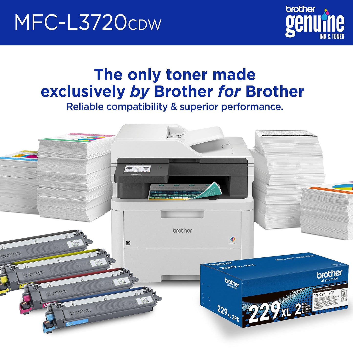 Brother MFC-L3720CDW Wireless Color Laser Printer with Scanner, Copier and Fax | Auto Duplex and 250-Sheet Capacity | Includes Refresh Subscription Trial(1). Amazon Dash Replenishment Ready