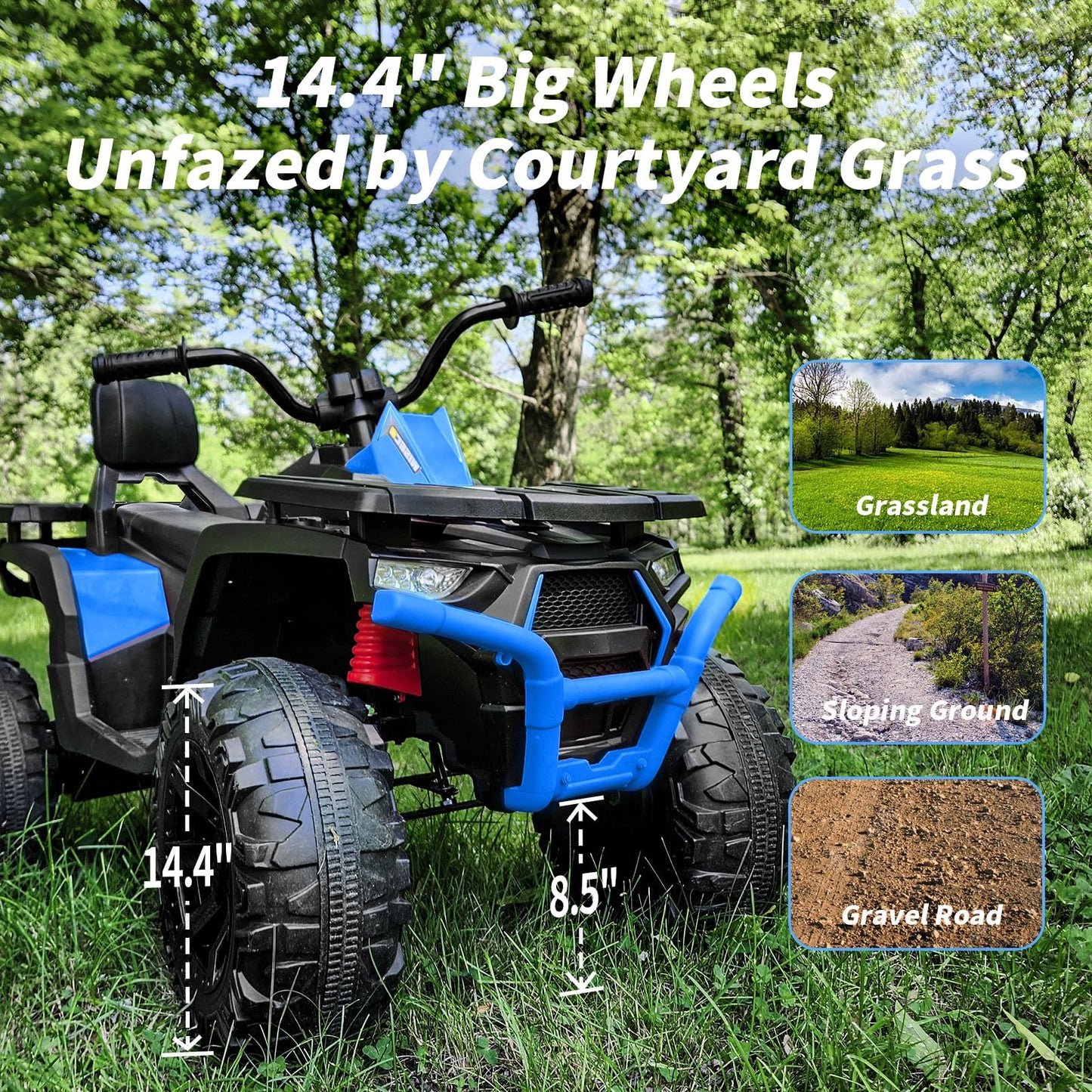 Hikiddo Kids ATV 4 Wheeler, 24V Ride On Toys Car for Big Kids with 400W Motor, 2 Seater - Blue