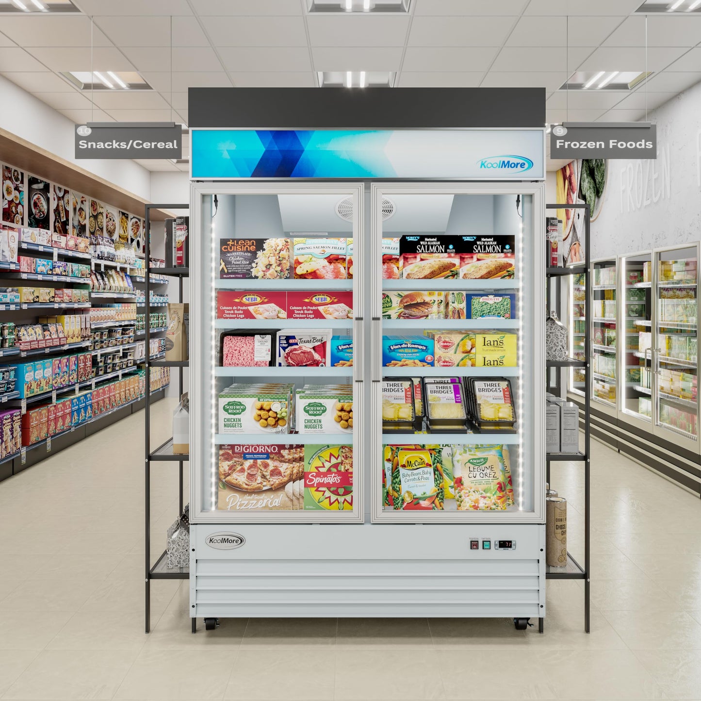 KoolMore 53 in. Commercial Two Glass Door Display Upright Freezer Merchandiser in White 45 Cu. Ft. (MDF-2GD-45C-WH)