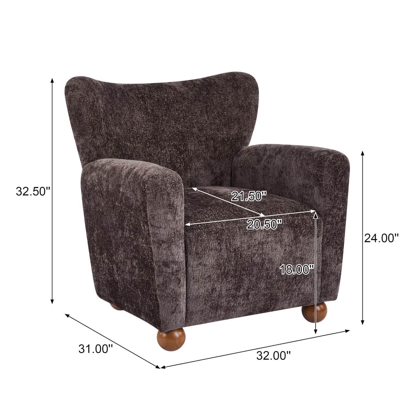 Christopher Knight Home Lindy Wingback Accent Chair, Upholstered Armchair with Rounded Wooden Legs, Curved Backrest Single Sofa, Soft Cushion Seating, Comfy Lounge Chair for Living Room, Dark Brown