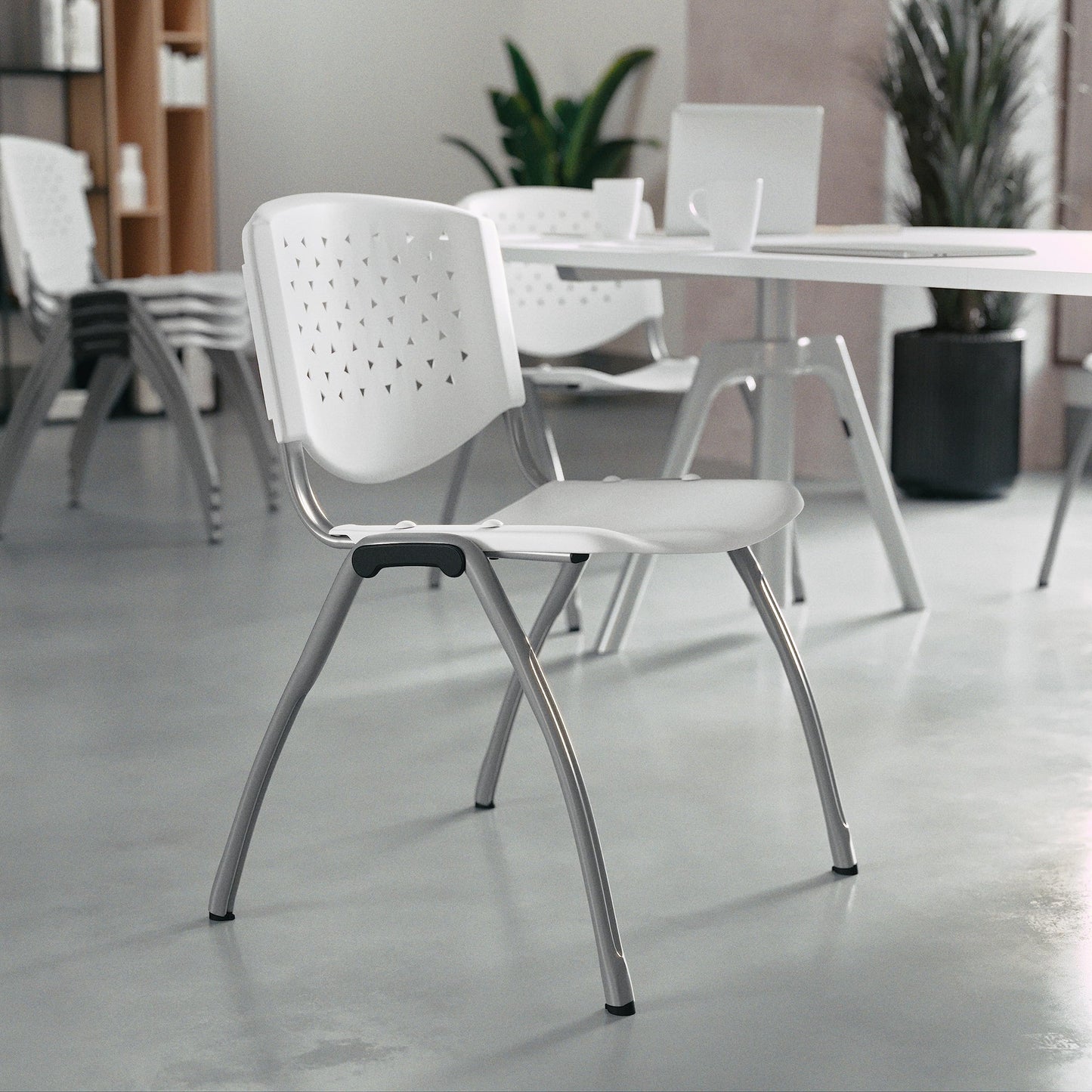 Flash Furniture HERCULES -5 Pack 880 lb. Capacity White Plastic Stack Chair | Comfortable Seating with Durable Design