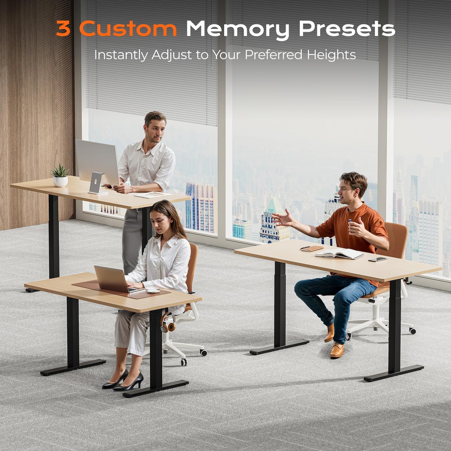 Huuger Dual Motor Electric Standing Desk Frame, Sit Stand up Desk Leg for 47.2” to 86.6” Desktop, Computer Desk Leg with Cable Tray, 3 Memory Height Presets, 2 Hooks, Black Frame Only