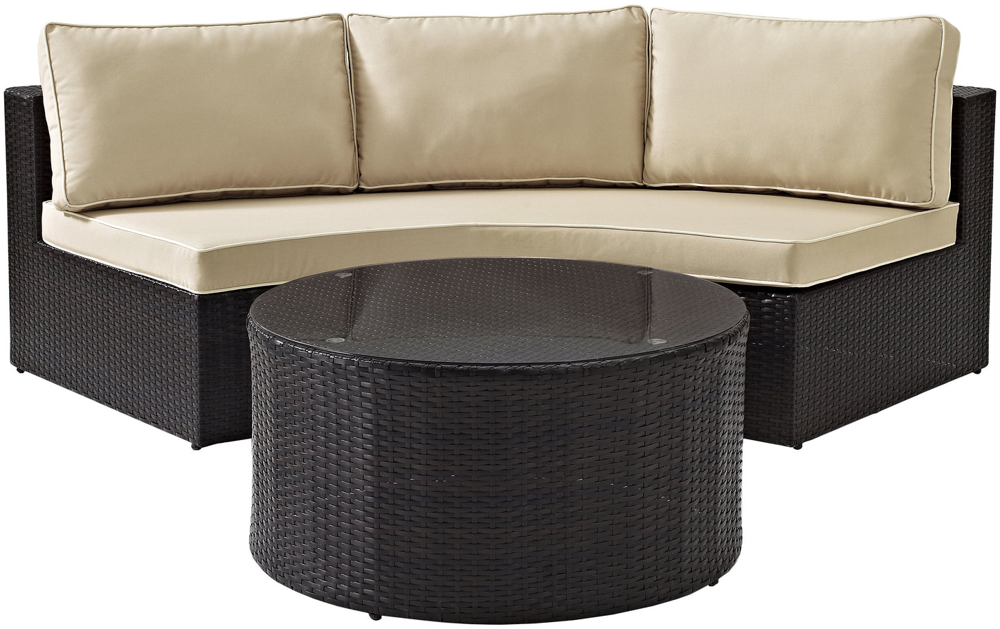 Crosley Furniture Catalina 2-Piece Half Moon Outdoor Sectional Sofa Wicker Conversation Patio Furniture Set, Brown