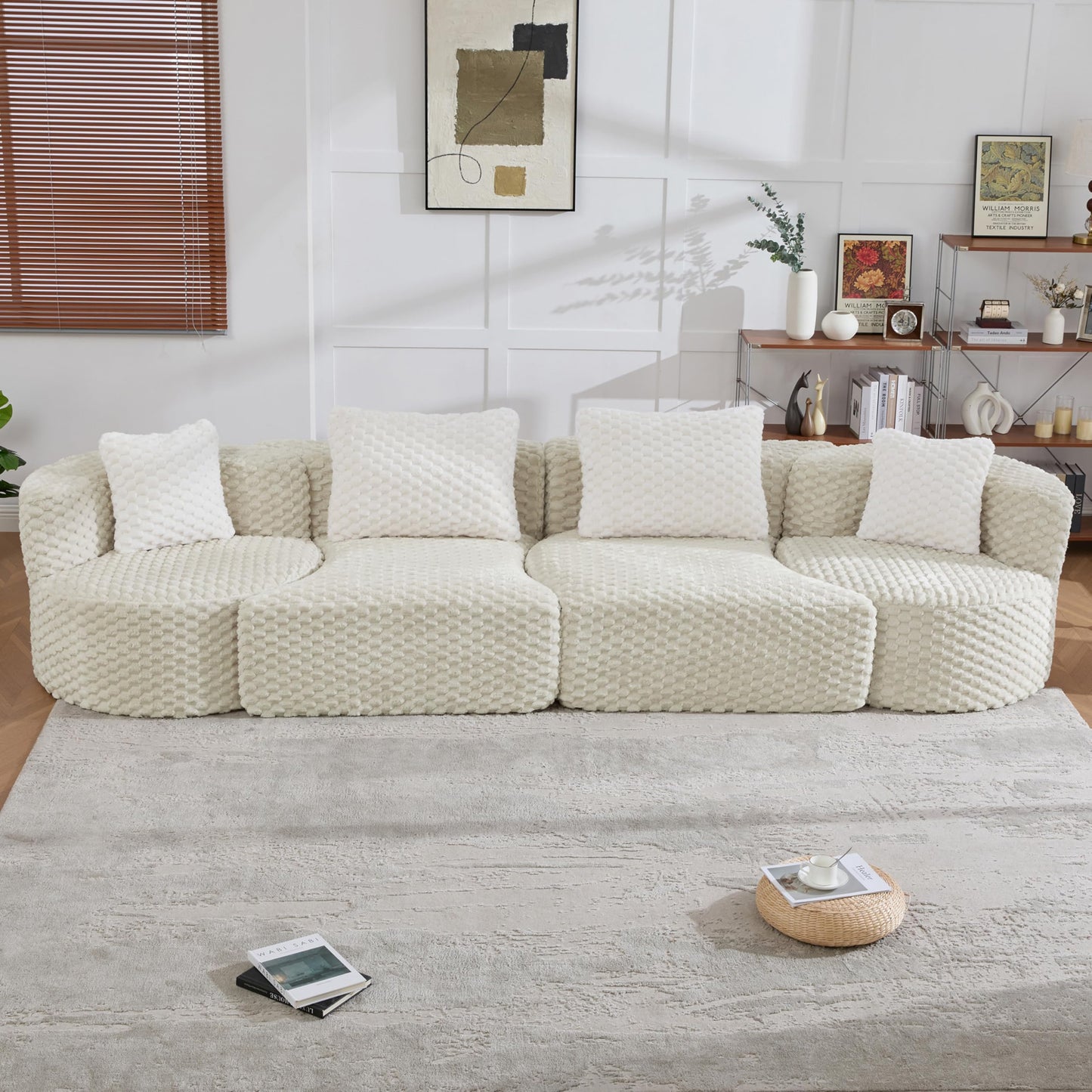 Merax 138" Curved Modular Sectional Sofa Set, Compressed 4 Seat Bubble-Velvet Boneless Sectional Couch Sofa with Deep Seat & Pillow, Comfy Cloud Soft Couches for Living Room, Easy Assembly, Grey