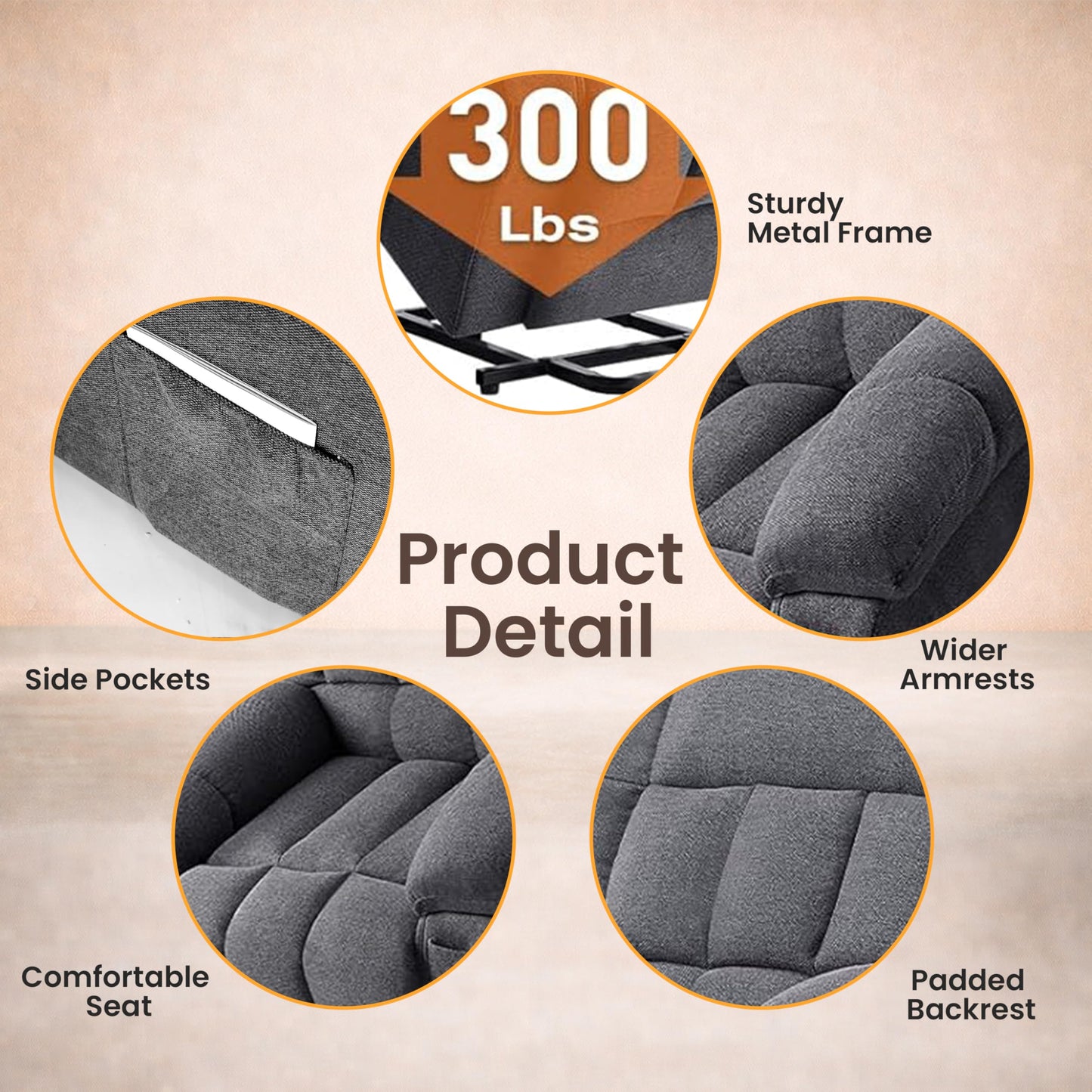 HealSmart Power Lift Recliner Chair with Massage & Heat, Overstuffed Fabric Reclining Chair with Remote, Side Pockets for Living Room & Bedroom, Grey