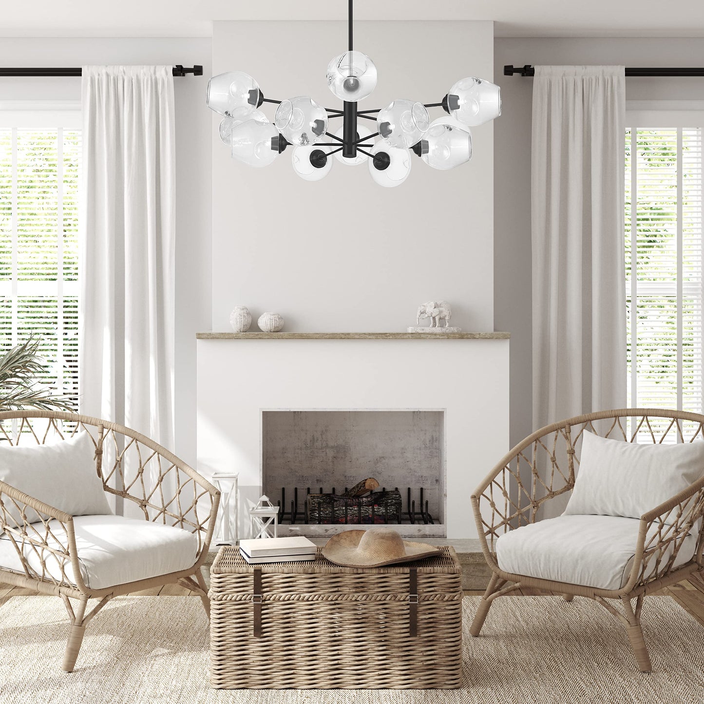 Dainolite 12 Light Pendant, Metal, Matte Black, Model ABI-3312P-MB-CLR