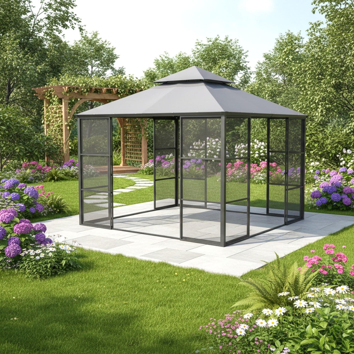 Garden Winds Reinforced Replacement Canopy Top Cover Compatible with The Stratford Aluminum 11' x 11' Gazebo – Classic Stone, Riplock 350
