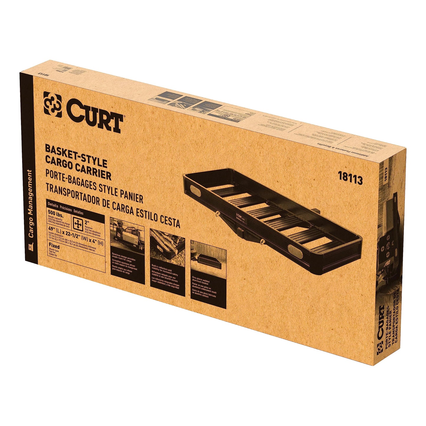 CURT 18113 49 x 22-1/2-Inch Black Aluminum Hitch Cargo Carrier, 500 lbs Capacity, 2-in Fixed Shank