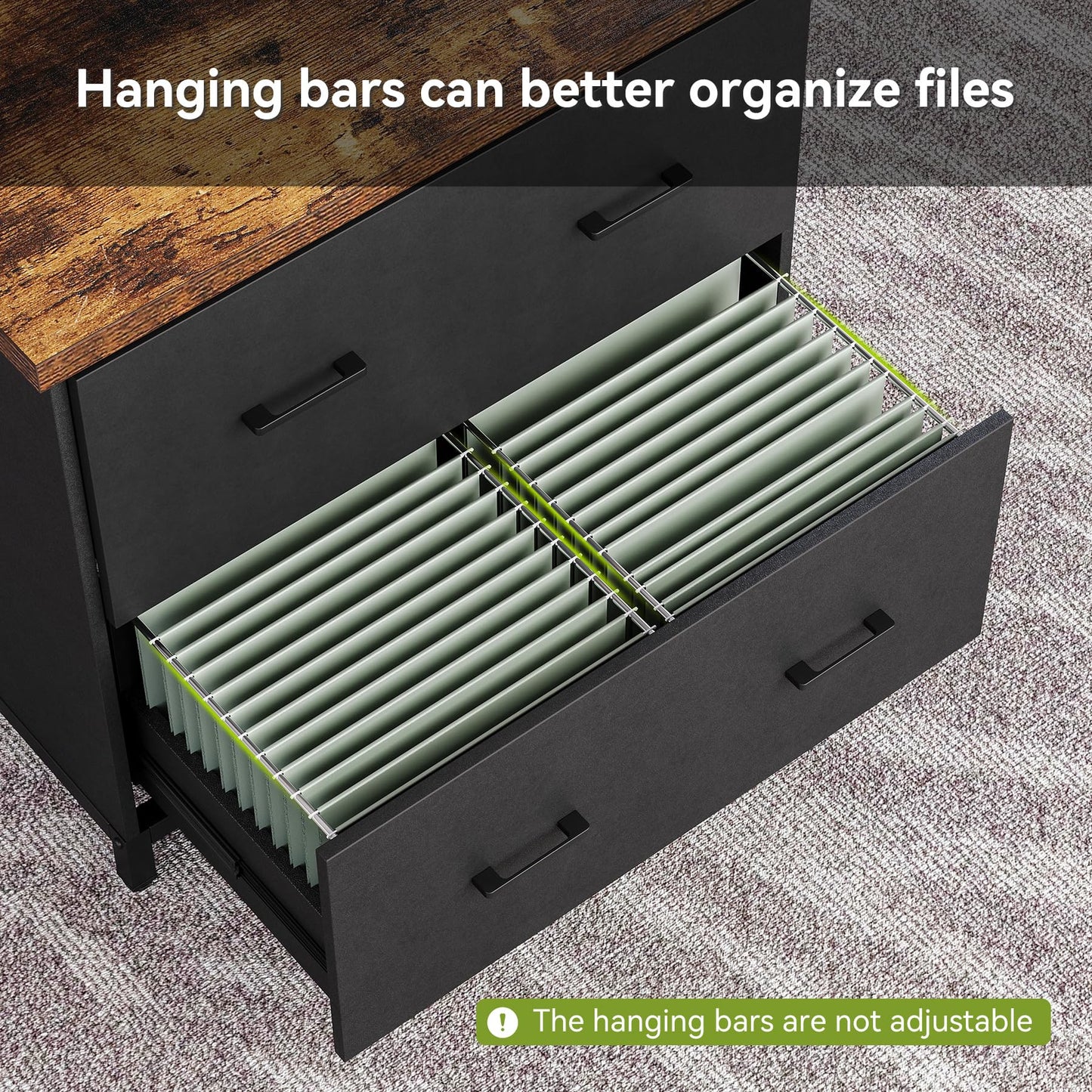 File Cabinet with Drawers, 30.7-Inch Lateral Cabinet under Desk for A4 and Letter Size Documents, Printer Stand, Filling Cabinet Under Desk Storage Organizer for Home Office, Brown & Black