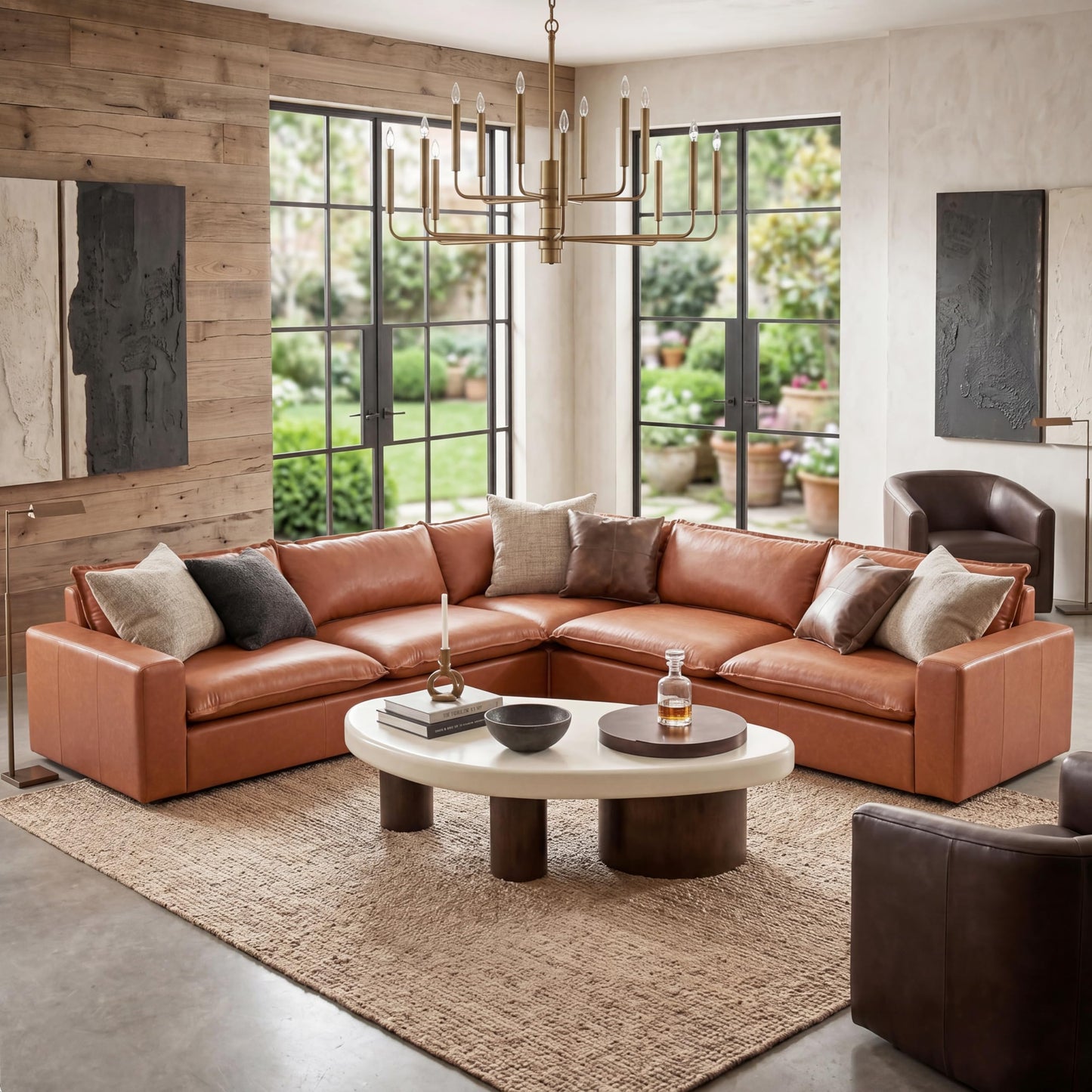 Christopher Knight Home Ruben Faux Leather 4-Seater Modular Sectional Sofa Couch with Wooden Frame, Modern L-Shaped Sofa Set for Living Room, Upholstered Cloud Couch with Back Pillows, Brown