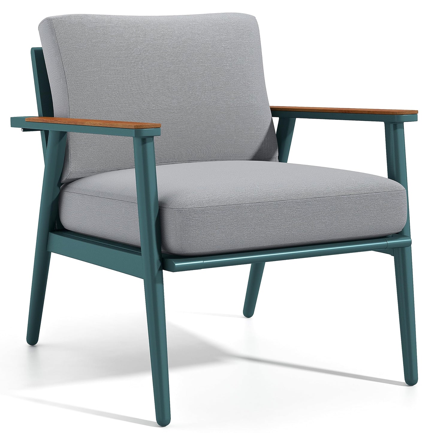 Furniture of America Beth Mid-Century Modern 3-Piece Aluminum Patio Conversation Set, Rectangle Table and 2 Padded Outdoor Chairs for Garden, Backyard, Deck, Gray, Green and Oak Brown