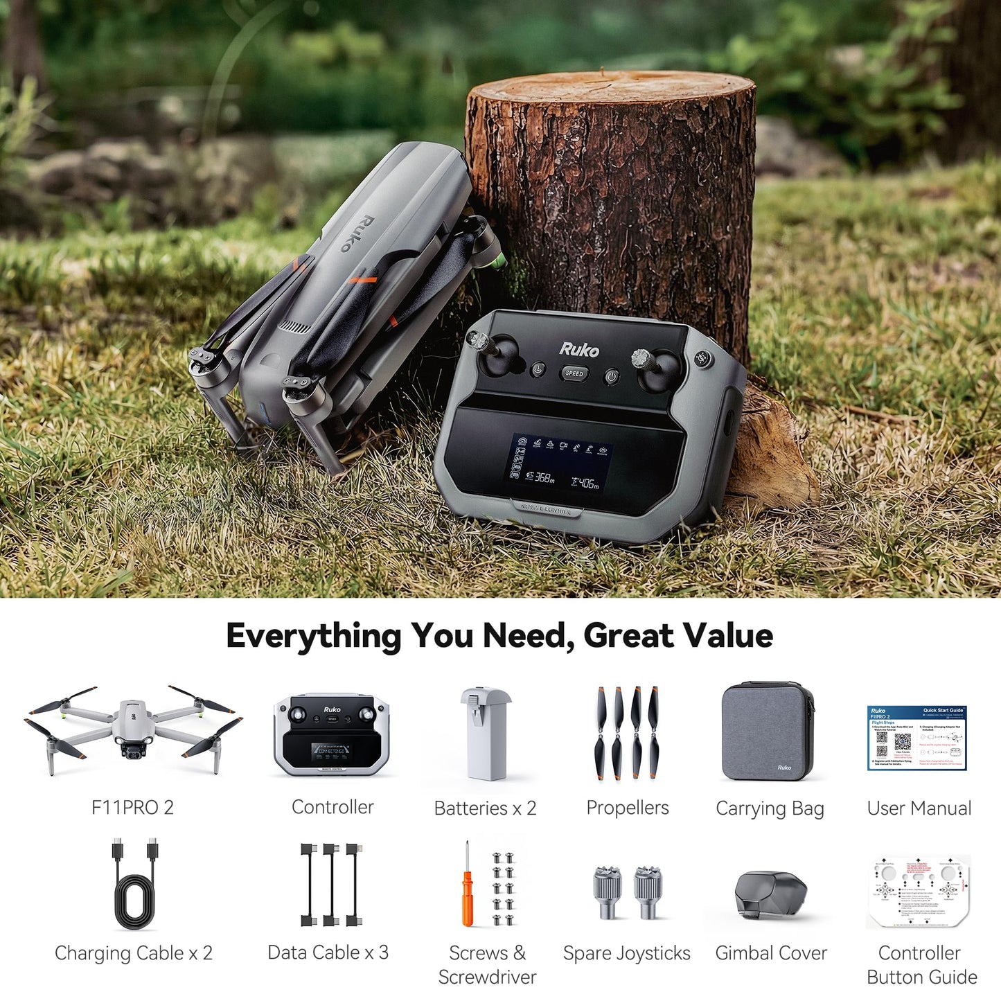 Ruko F11PRO 2 Drone with 6K Camera for Adults, 3-Axis Gimbal Stabilizer, 2 Batteries for 70-Min Flight Time, Long-Range Transmission, Auto Return & Beginner-Friendly, Ideal Tech Gift