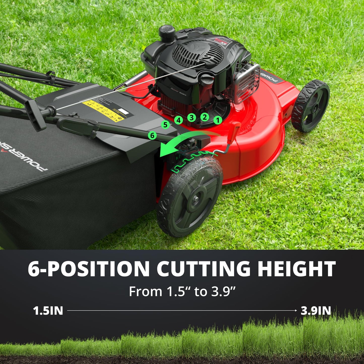 PowerSmart 22-Inch Gas Lawn Mower Self-Propelled, 150cc B&S Engine, 3-in-1 Mulching System, 6 Cutting Heights, Rear-Wheel Drive, Durable Steel Deck