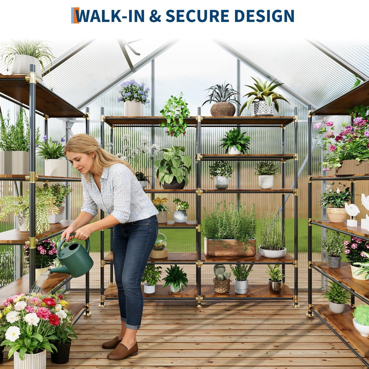 6x4 ft Greenhouse, Walk in Polycarbonate Greenhouses for Outdoors with Roof Vent&Sliding Door, Heavy Duty Green House with Aluminum Frame for Outside Garden Backyard, Patio, Lawn, Silver