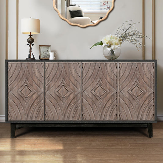 Noble House Home Furnishings Ruly Mid-Century Modern Sideboard Buffet Cabinet with Storage, Wooden Living Room TV Stand for TV up to 65 inch, Entryway Storage Cabinet with Adjustable Shelves, Black